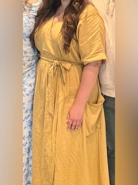 Urban Outfitters Mustard Midi Wrap Dress with Tie Waist